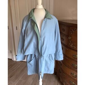 Vintage London Fog Blue Green Lightweight Rain Jacket Trench Coat XL Womens